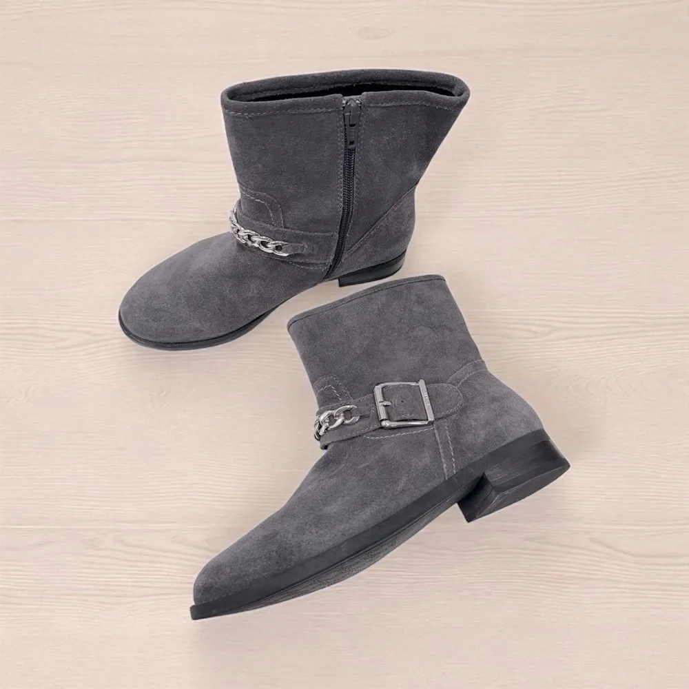 Vionic Crescent Gray Suede Moto Ankle Boots Size 7.5